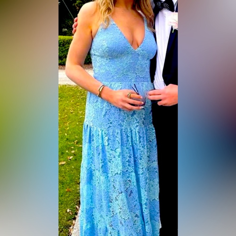 Dress the Population long blue lace dress medium. - Picture 3 of 4
